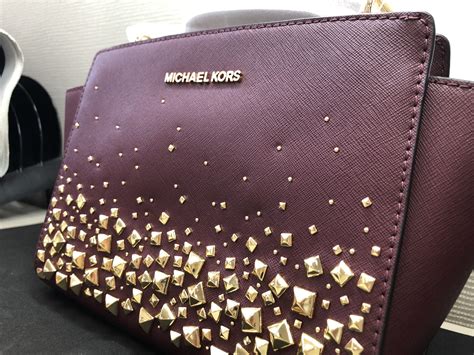 michael kors selma merlot|michael michael kors selma stud medium top zip satchel merlot.